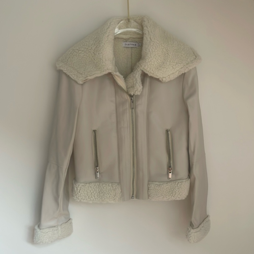 Brand New Faux Leather Moto Jacket with Sherpa Lining